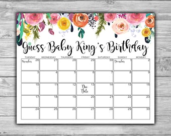 Custom - Floral - Baby Shower - Due Date Calendar - Baby Shower Printable - Shabby Chic - Baby Shower Calendar - 075
