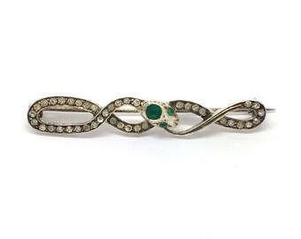 Early Twentieth Century Silver, Clear and Green Paste Snake Brooch