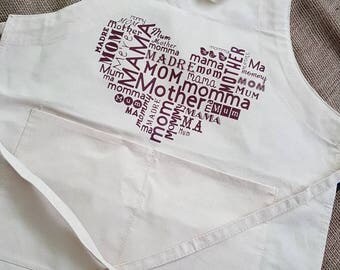 Apron with Heart filled with words for Mother.