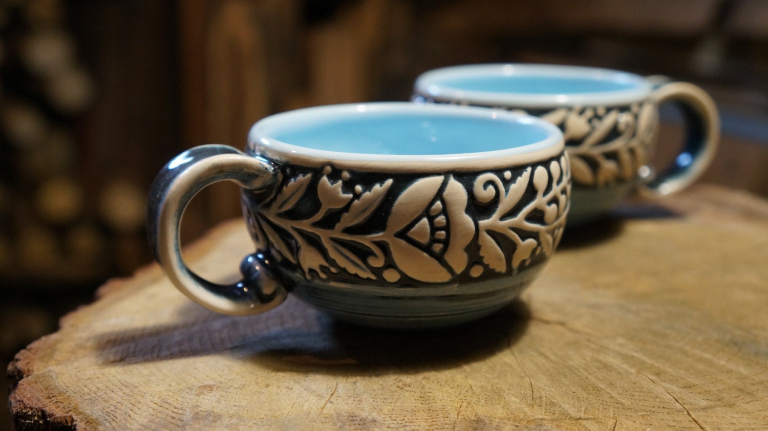 Gift for her Ceramic mug set Blue coffee mug Bride gift Gift
