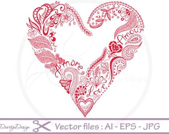 Abstract Floral Heart, Vector Graphics, SVG files Valentines, Instant download, Floral vector file, SVG files heart, vector file heart