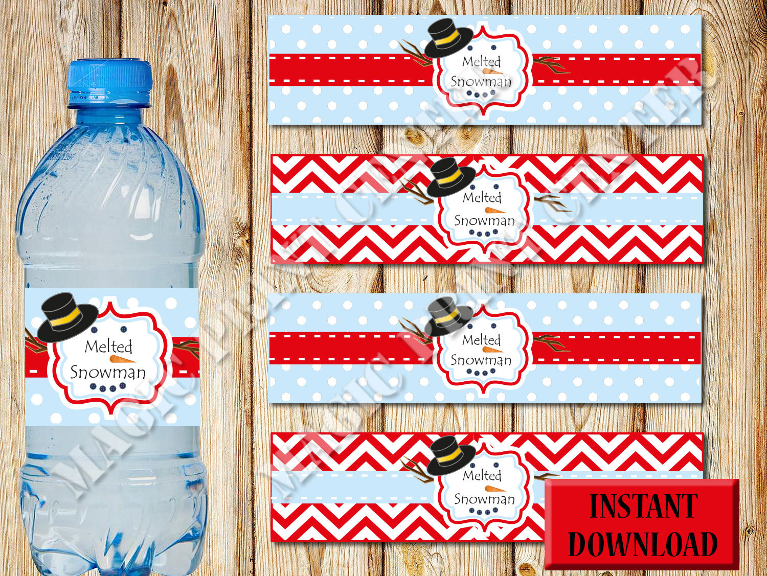Christmas Water Bottle Labels Melted Snowman by MagicPrintCenter