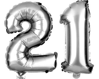 21 Number Balloons, 21st Birthday Party Balloons, 21 Balloon Numbers, 21 Party Supplies, 21st Birthday Decorations, Decor, 40 Inch Silver