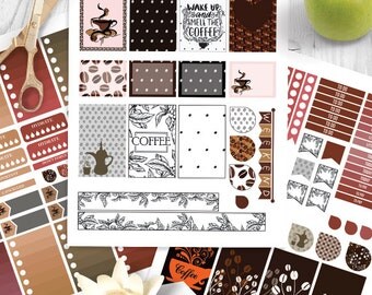 Coffee Planner Stickers Printable, Coffee planner Kit BIG MAMBI Happy planner, Monthly / Weekly Kit, Printable Sampler,Instant download