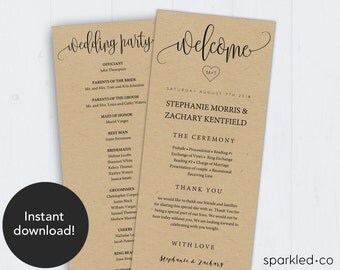 Rustic Wedding Program Template, Wedding Program, Rustic program, Program Template, Ceremony Program, Wedding Program Printable, DIY