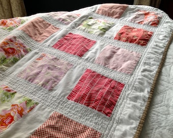 Handmade Quilt / Pink and White Quilt / Throw-Size Quilt / 45" X 65" lap quilt / Pink, Red, and White Quilt / Couch Quilt / Girl Quilt