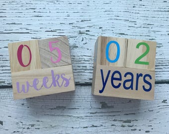 Wooden Age Blocks // Baby Age Blocks // Days, Weeks, Months, Years Blocks // Baby Blocks