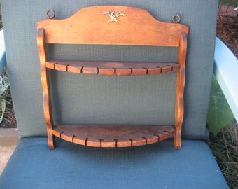 Old Used 1950s Wooden Collector's Spoon Rack for 18 Souvenir Spoons