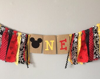 Mickey Mouse Birthday banner, mickey mouse highchair banner, Mickey Mouse party decoration, photo, smash cake, first birthday, one, two