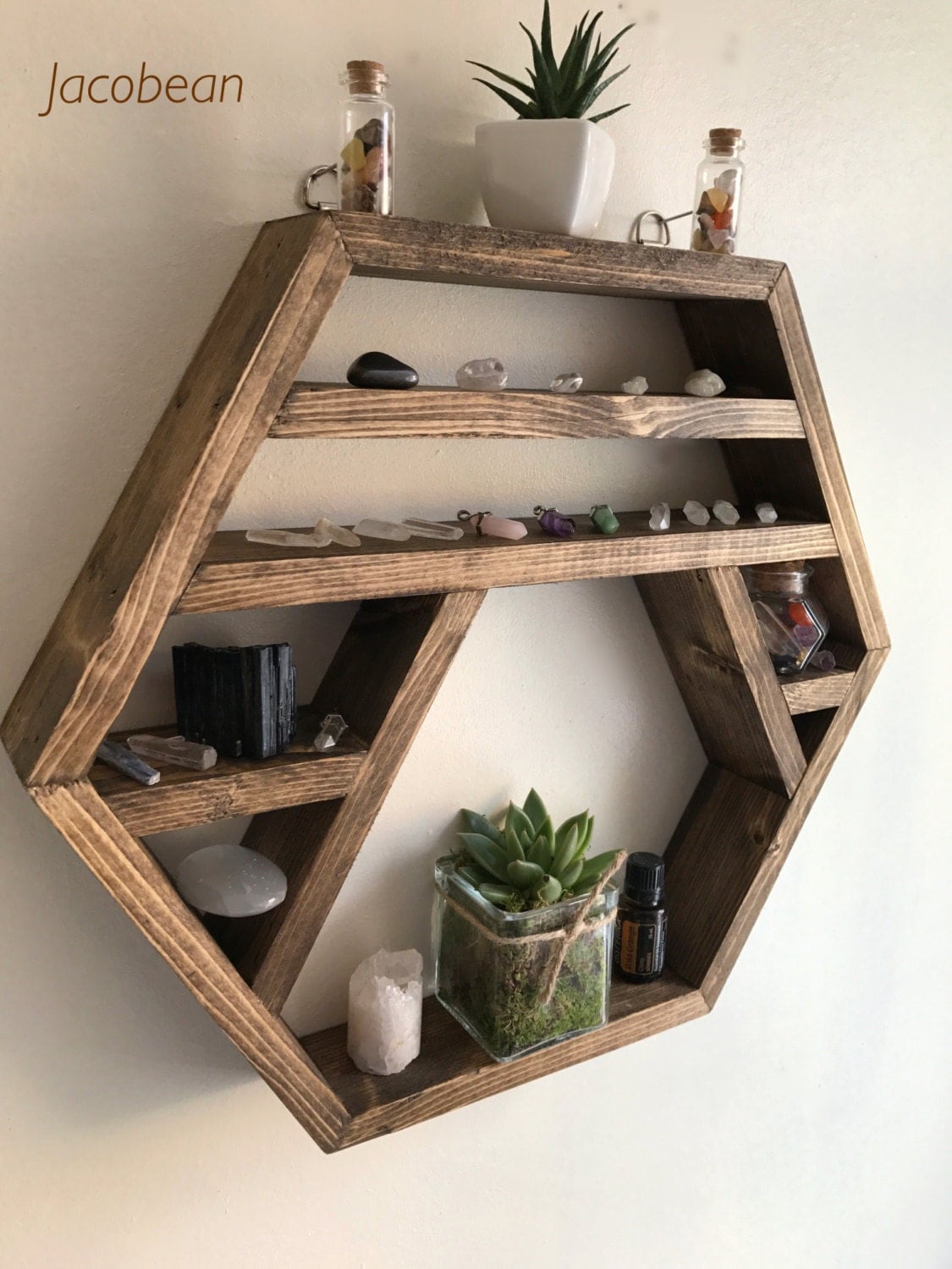 Large Crystal display shelf hexagon shelf display by Lovelifewood