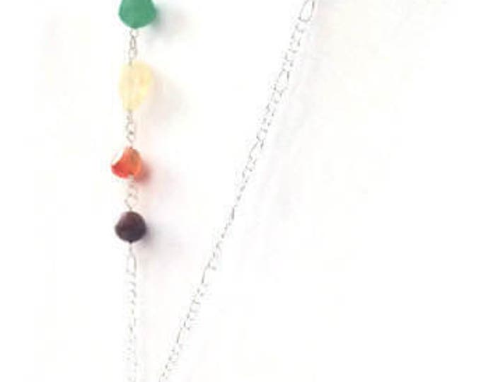7 Chakra Necklace with Clear Quartz Crystal Focal