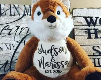 Personalized Fox embroidered stuffed aniaml personalized baby shower gift personalized stuffed animal embroidered baby gift anniversary gift
