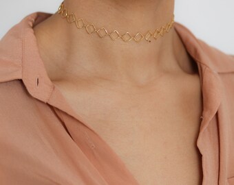 Delicate Gold Choker - Layering Necklace - Dainty Gold Necklace - Diamond Choker - Boho Jewelry - Gypsy Jewelry - Bohemian Choker