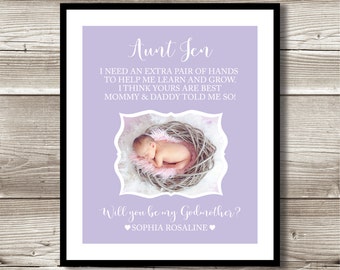 Will You Be my Godmother? Digital Print, Godmother gift, Baptism gift, Personalized Photo, Godmother photo print, Christening