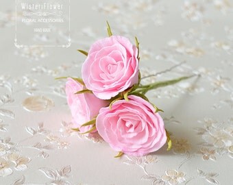 Rose hair pin Wedding hair pin Flower hair pin Pink rose Floral hair clip Wedding Romantic wedding boho wedding Bridal hairpiece Pink Rose