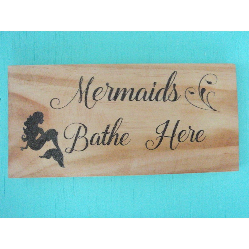 Mermaid sign Beach bathroom sign Rustic bathroom sign