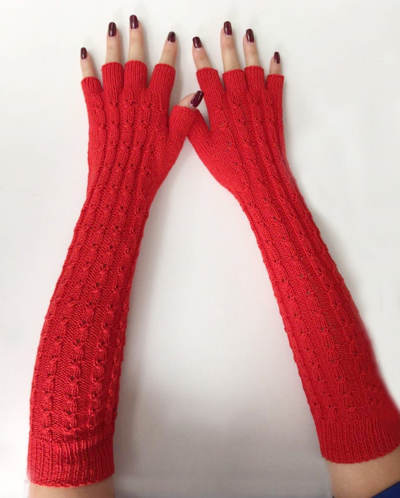 Ladies fingerless elbow length gloves / hand crochet gloves