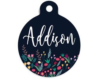 Floral Collar Tag for Pets, Floral Dog Tag for Dogs, Trendy Spring Cat Id Tag, Modern Floral Pet Id Tag, Stethoscope Name Tag for Vet, Metal