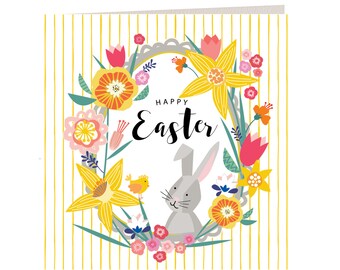 Breton Collection - Happy Easter Card - Floral - Stripes - Laura Darrington Design - BR26