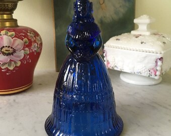 Vintage Imperial Glass Cobalt Blue Southern Belle Bell Glass Bell Glass Lady Bell Figurine Bell Collectable Glass