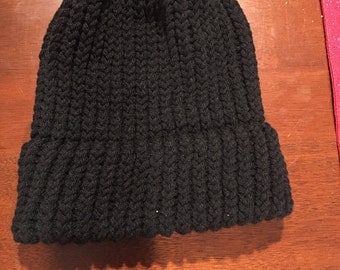 Hand Knitted Woman Black Beanie