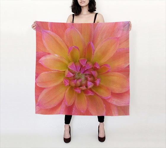 Yellow Pink Silk Scarf Printed Floral Habotai by WhimZingers