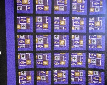 Handmade King Size Quilt, King Size Ravens Quilt, Purple and Black Quilt 97" x 89"