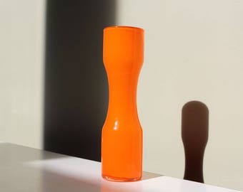 Vintage Swedish Scandinavian Cased Glass Vase in Orange and White - UK Seller