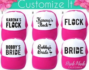 Personalized Flamingo Trucker Hats, Bachelorette Hat, Flamingo Bachelorette, Hot Pink Hat, Flamingo Hat, Flock Bachelorette, Bachelorette