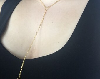 Gold Y necklace with cubed diamante pendant
