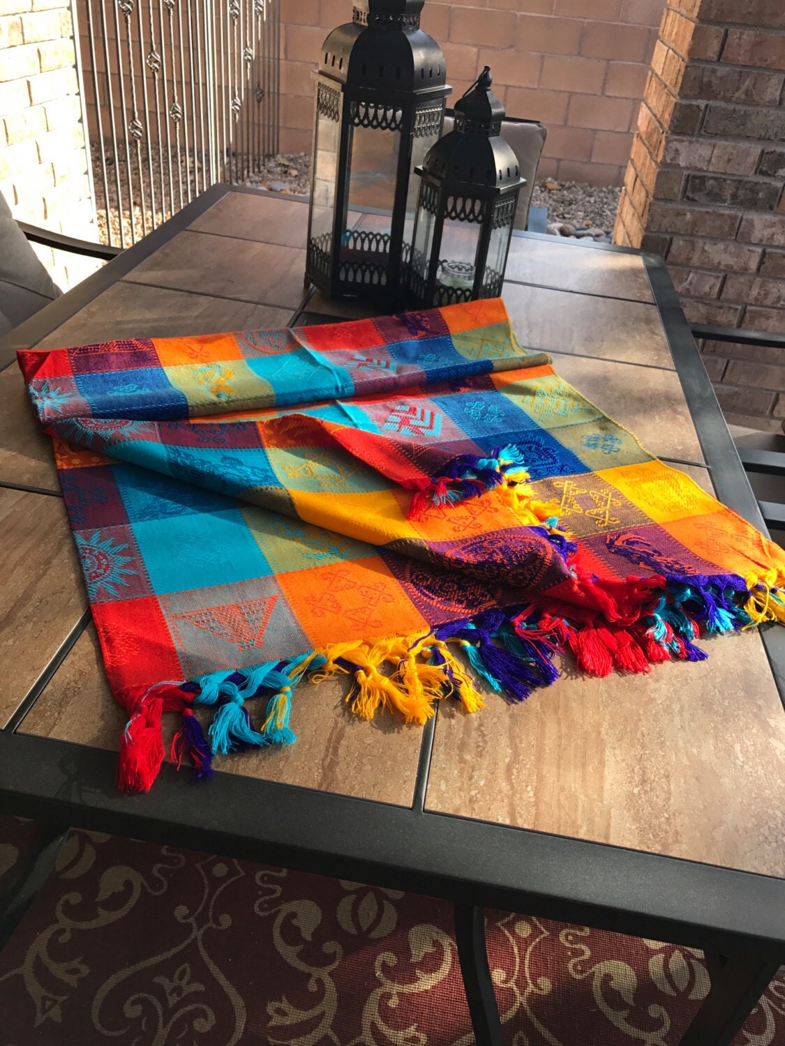 Mexican tablecloth Hand embroidered Mayan tablecloth Made in