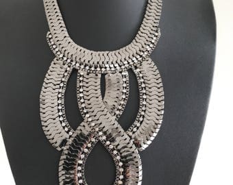 Beautiful large dark silver statement necklace