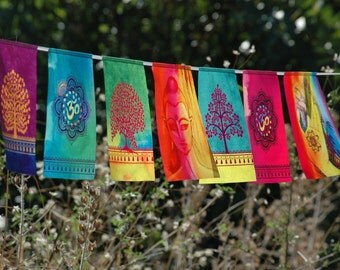 BUDDHA MIX prayer flags Spiritual Yoga Meditation Room decor Buddha painting Wall art Buddhism Pennant Bunting tapestry Zen Buddha garden
