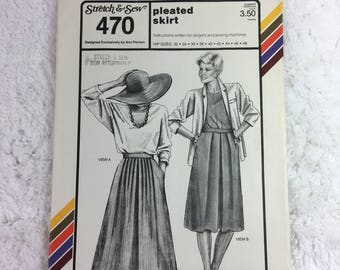 Stretch and Sew 470 Sewing Pattern Pleated Skirt Hip Sizes 32-48 / designed by Ann Person / plus size / career skirts / casual skirts