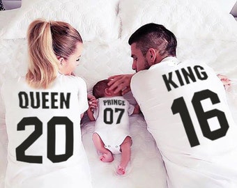 King Queen Prince Princess 01 Father Mother Daughter Son Matching shirts , King and Queen shirts, 100% cotton Tee, CUSTOM NUMBERS