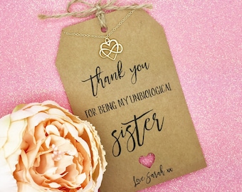 Unbiological Sister Friendship Necklace With Personalised Card, Infinity Heart Charm Necklace, Thank You Gift, Best Friend