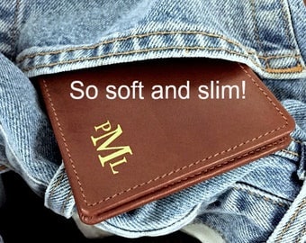 Minimalist men's leather wallet • personalized slim wallet • Slim men's wallet • monogram slim wallet • custom slim wallet • toffee** 7720