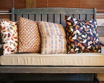 Fall Pillow Cover // Envelope Pillow Cover // Autumn Pillows // Acorns // Fall Leaves // Cotton // Cream, Black, Gold, Rust, Orange, Brown