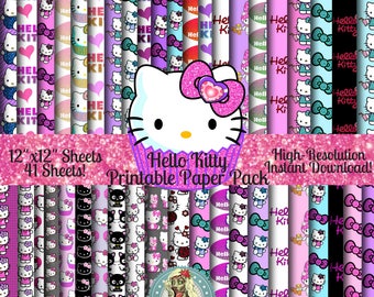 HELLO KITTY Digital Paper Pack, Sanrio, Hello Kitty Birthday, Hello Kitty Planner, Scrapbook Paper, Digital Paper, Hello Kitty Paper