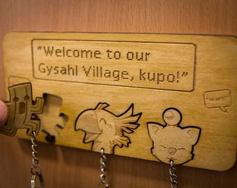 Final Fantasy Inspired "Welcome to our Gysahl Village" Lasercut & Engraved keyring and wall mount