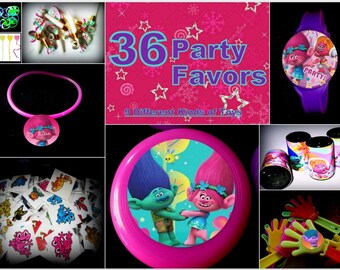Trolls - 36 Party Favors Combo-Toys Prizes Pinata Filler Pack Patrol Noisemakers Grab Bag
