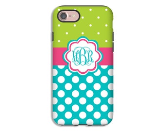 iPhone 7 case, polka dot monogram iPhone 7 Plus case, iPhone 6s case, iPhone 6s Plus case, SE case, iPhone cases for girls, 3D iPhone case