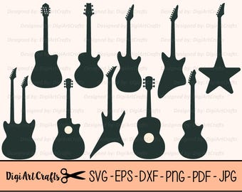 Guitar LAZER Cut Silhouette Files / Electric Guitar clipart / DIY Guitar SVG cut files / scrap booking / Guiter Silhouette / Commercial Use
