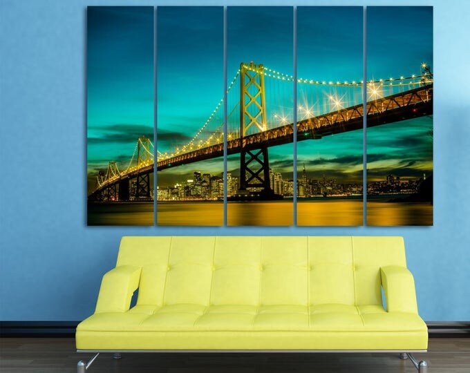 Extra Large Golden Gate bridge night lights canvas wall art, Golden Gate art canvas print, San francisco art, california wall art