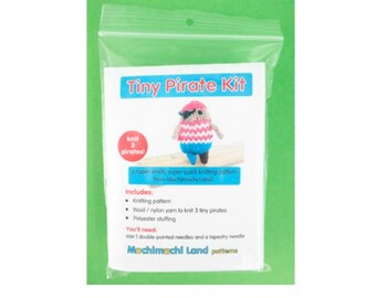 CLEARANCE Mochimochi Land - Tiny Pirate Kit, knitting kit, tiny knitting, knitting pattern with yarn, amigurumi pattern