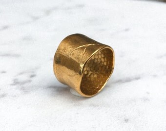 Textured Extra Wide Gold Ring in Semi-Polished Finish, Wide Gold Band, Statement Ring, Wedding Band, Cigar Band Ring, Yellow Gold Ring