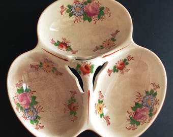Mikori Ware Divided Bowl Candy Dish Relish Dish , Made in Japan Ceramic Dish - B7