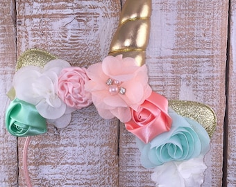 Unicorn Headband, Unicorn Floral Crown, Unicorn Birthday, Girls Birthday, Unicorn Party