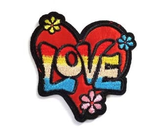 1960s Retro LOVE Heart and Flowers Iron on or Sew on Patch - H457