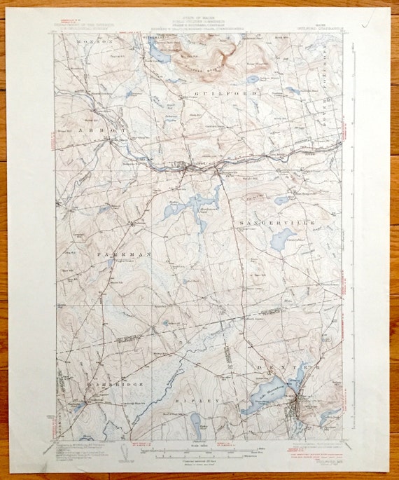 Antique Guilford Maine 1937 US Geological Survey Topographic